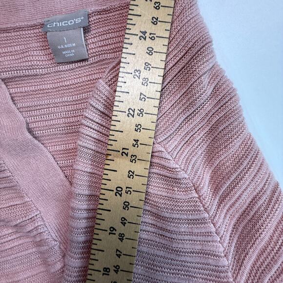 NWT CHICO'S Ombre Gradient Cardigan Sweater Longline Open Front Pink Rust SZ M - Picture 6 of 13